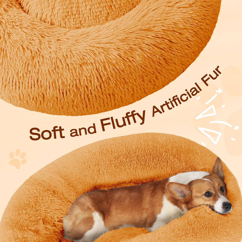 JOLLYVOGUE donut dog bed side view; supportive border and headrest for calm rest.