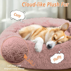 JOLLYVOGUE donut dog bed soft-fluff closeup for cozy snuggles.