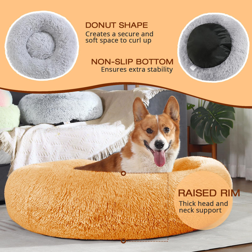 JOLLYVOGUE donut dog bed washable cover for easy machine washing.