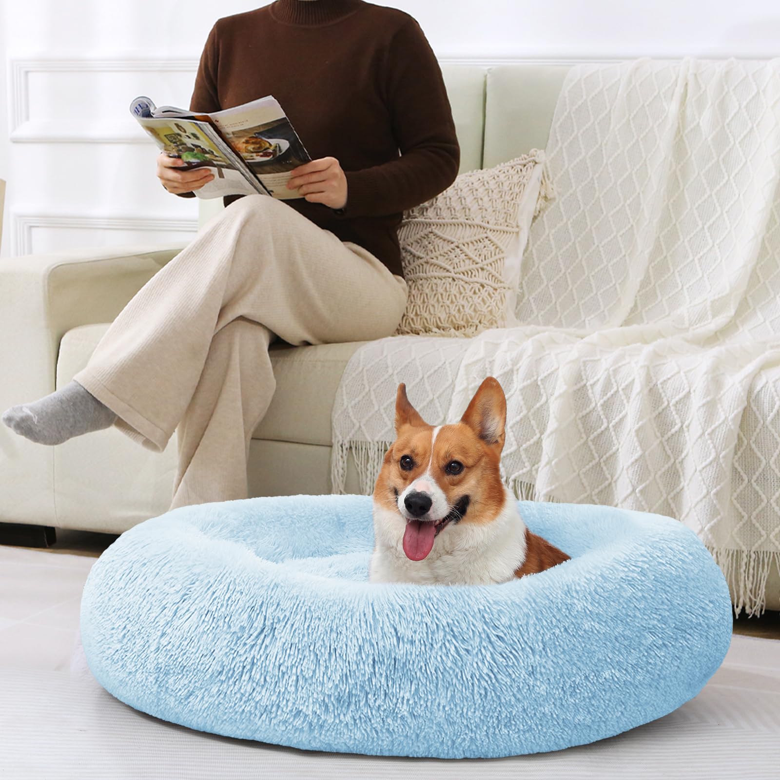 JOLLYVOGUE large dog bed warm cozy 36in is perfect for curling up after activities.