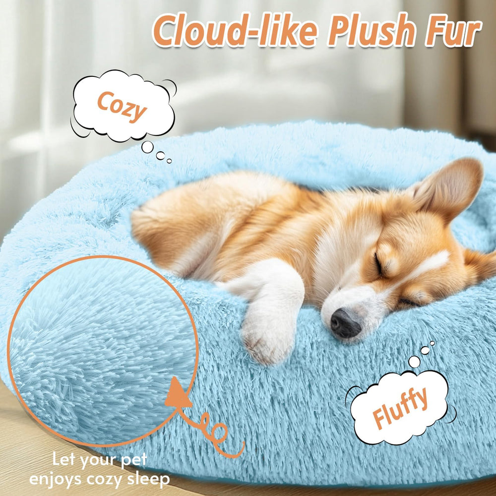 JOLLYVOGUE Round pet bed, non-slip base on hardwood floors for confident paw placement.