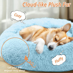 JOLLYVOGUE Round pet bed, non-slip base on hardwood floors for confident paw placement.