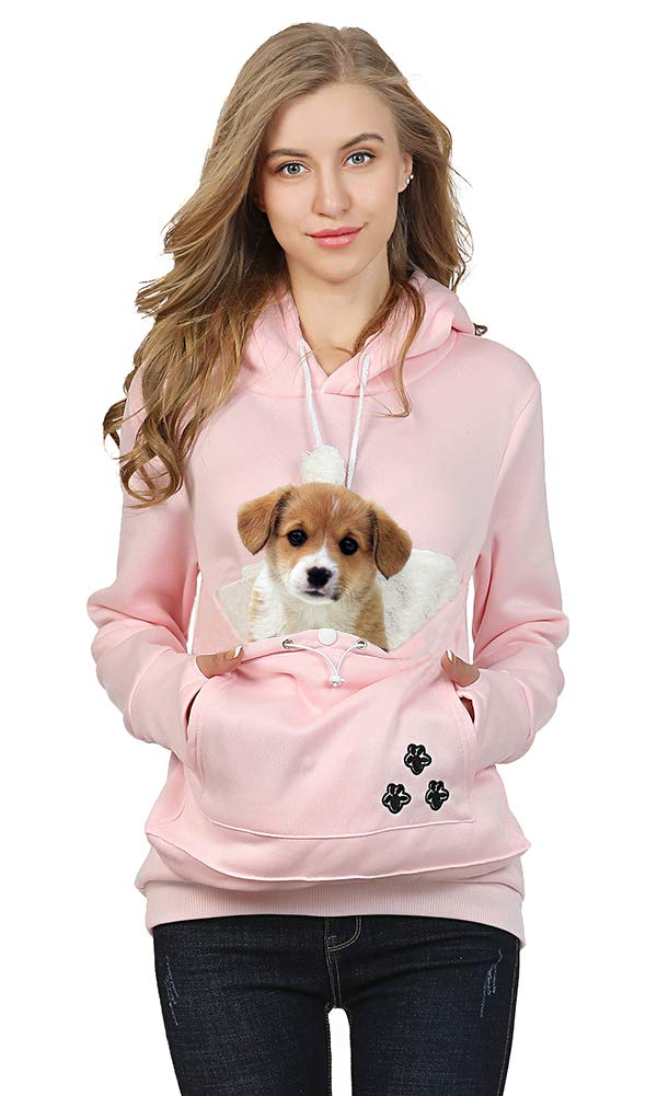 Jomago women's pet carrier sweater front view for hands-free pet carrying.
