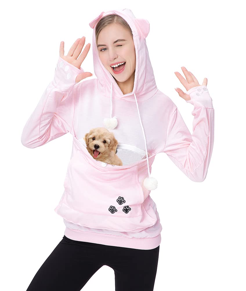 Jomago pet-carrier hoodie pouch detail shows roomy space for small pets.