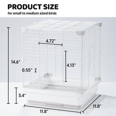 JONS NTY travel bird cage with two feeding boxes for meals and treats.