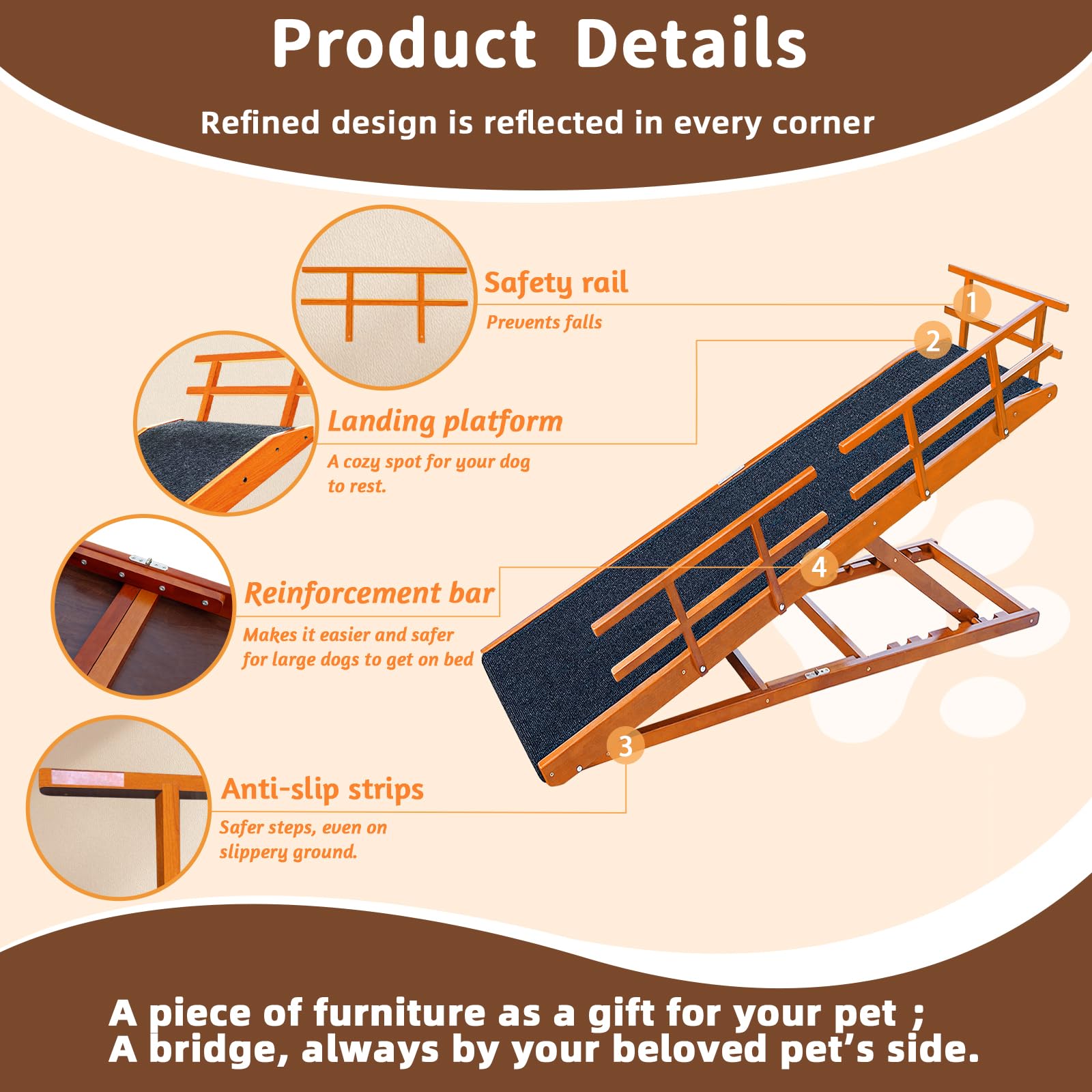 Jopavo dog ramp non-slip carpet ensures confident grip during every step