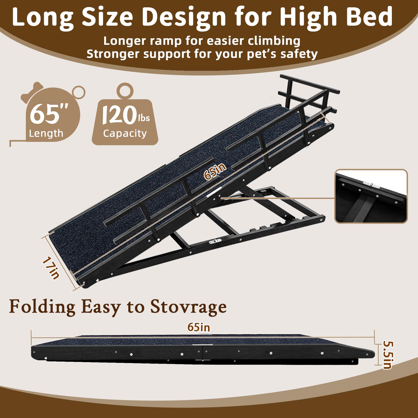 Jopavo dog ramp shows side rails for added safety on elevated surfaces