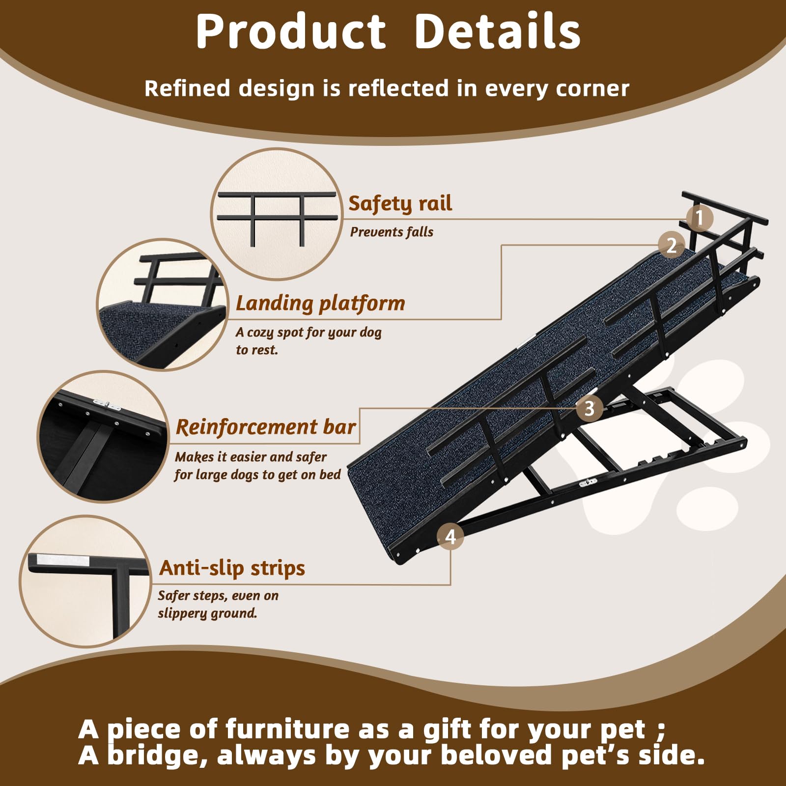 Solid wood construction with stainless hardware ensures durable use