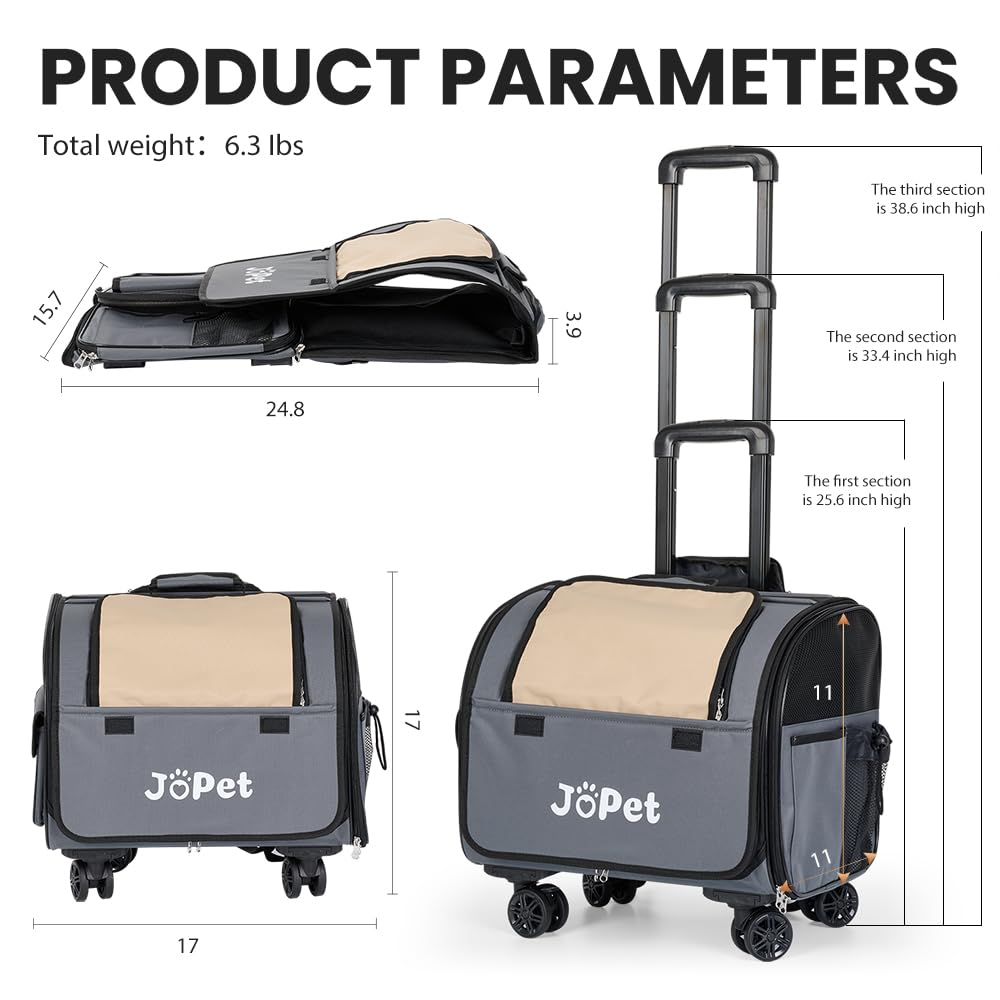JoPet Pet Bag Carrier with Wheels in-use pet safely supported.