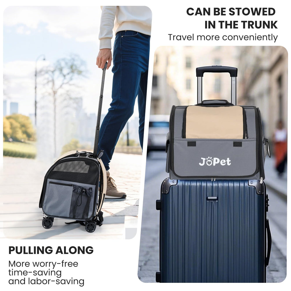 JoPet Pet Bag Carrier with Wheels soft-sided interior for gentle pet comfort.