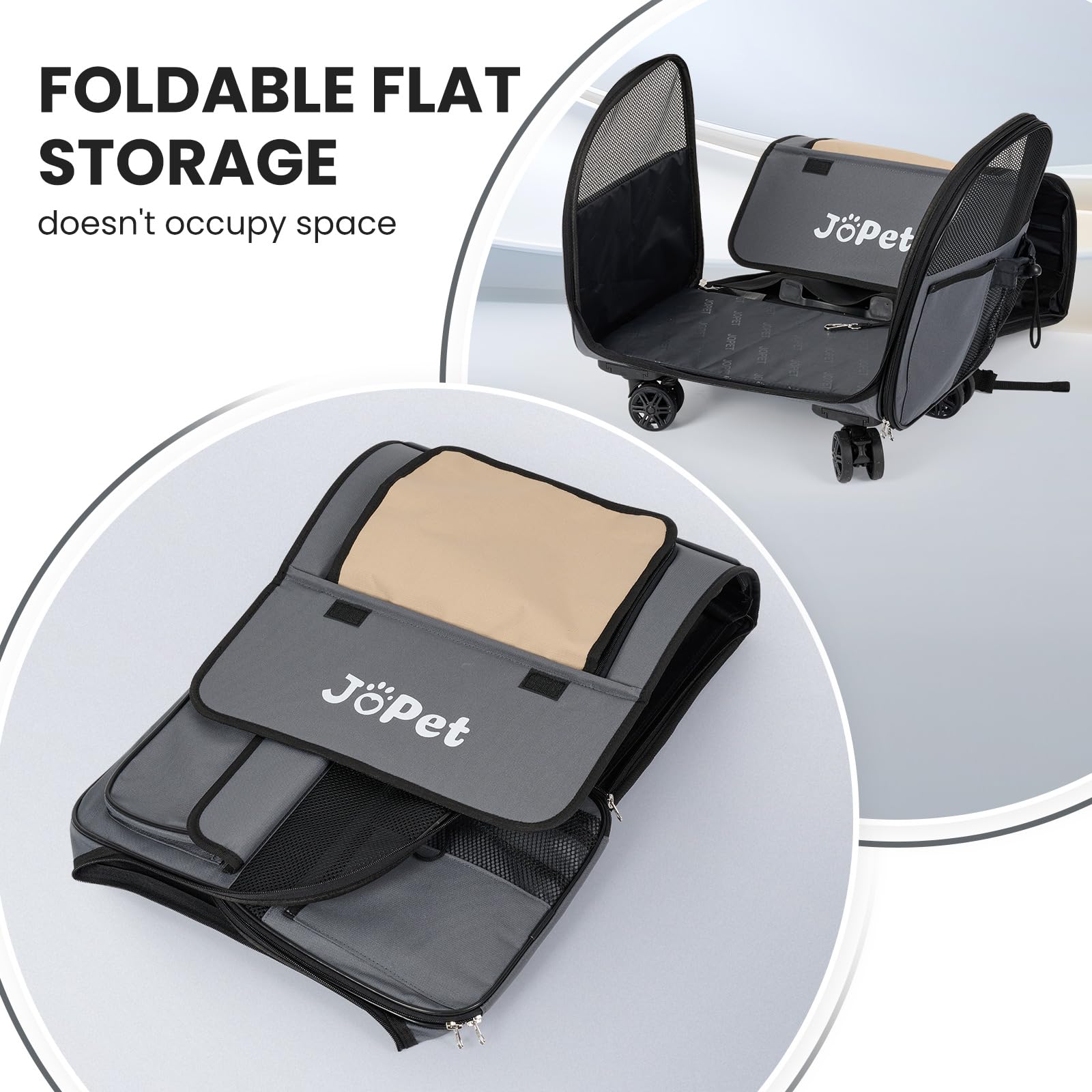 JoPet Pet Bag Carrier with Wheels trolley mode for seamless airport navigation.