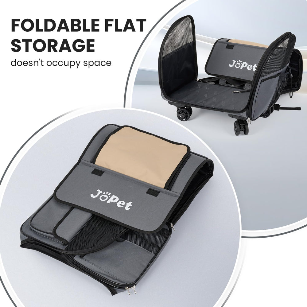JoPet Pet Bag Carrier with Wheels trolley mode for seamless airport navigation.