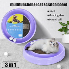 JOPOY cat scratcher pad with ball track designed for exercise and solo play.