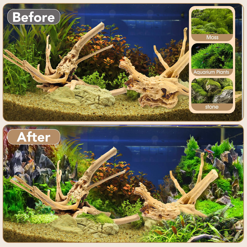 Jorewood spiderwood driftwood durable underwater decor, blends with stones for naturalistic setup.