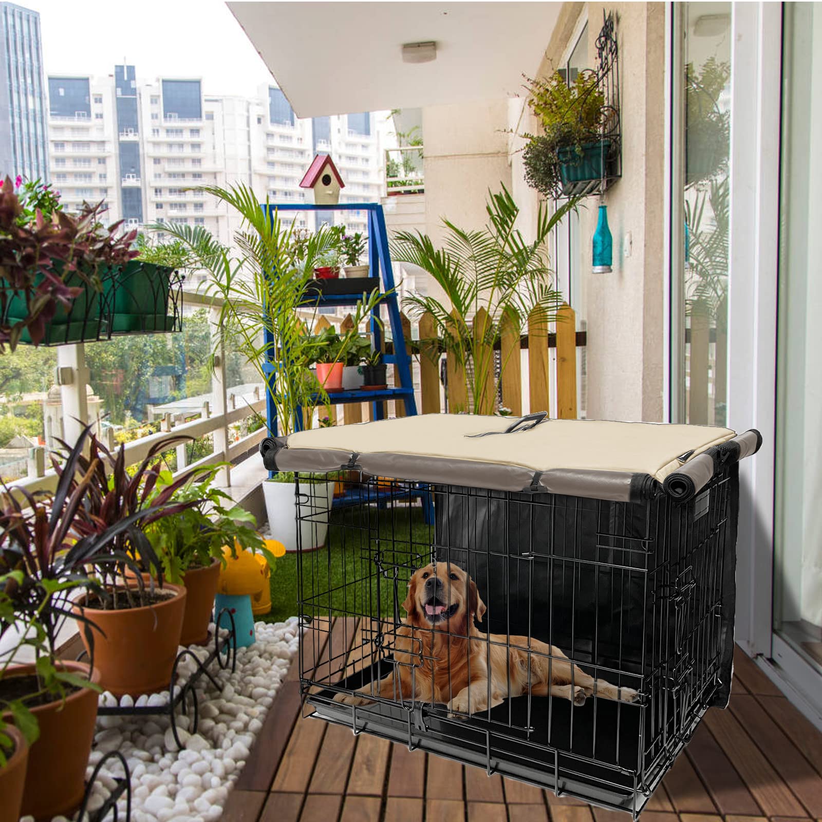 Joroamp dog kennel cover bottom toggles secure to cage against wind and movement