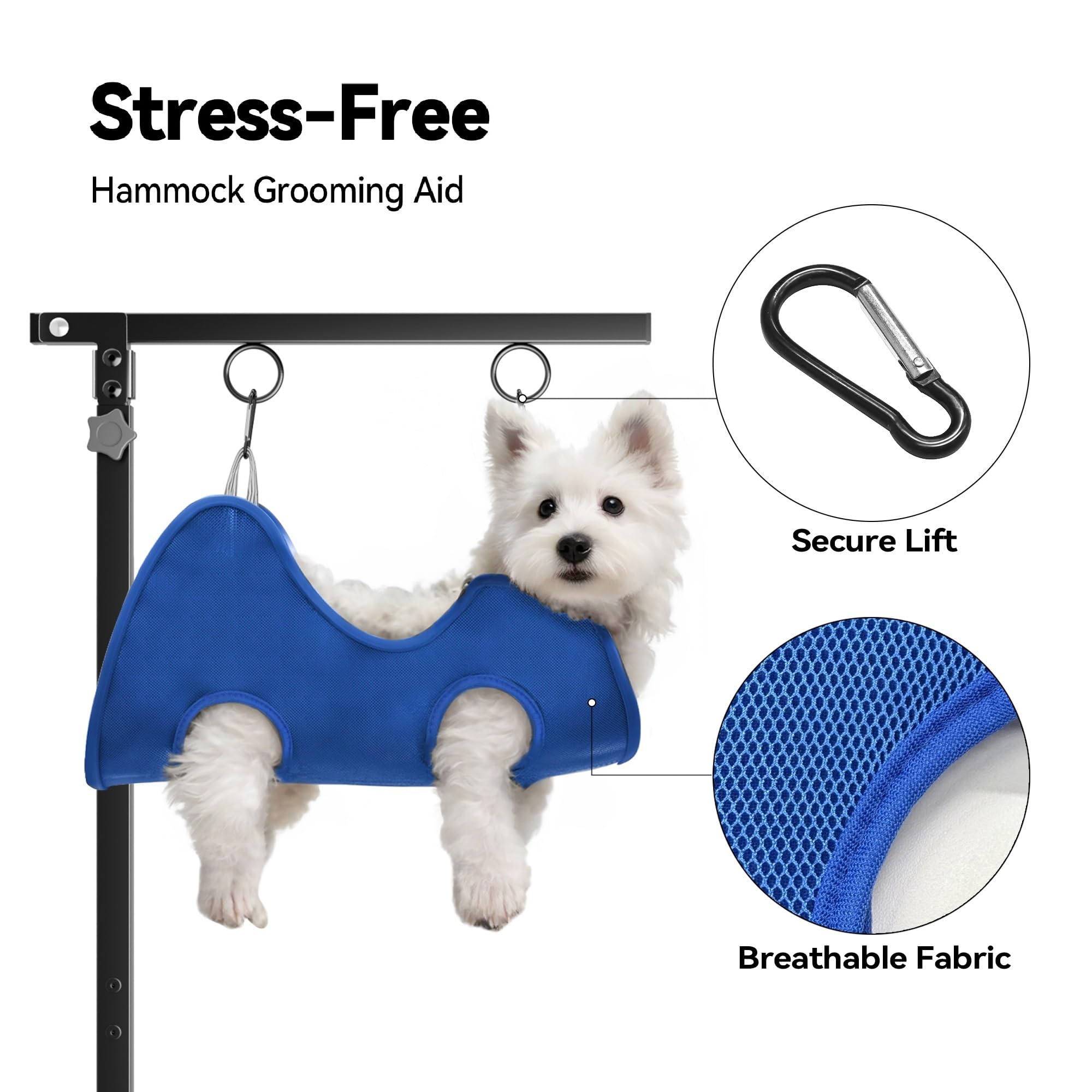 Josmimic grooming arm hammock provides supportive restraint during grooming.