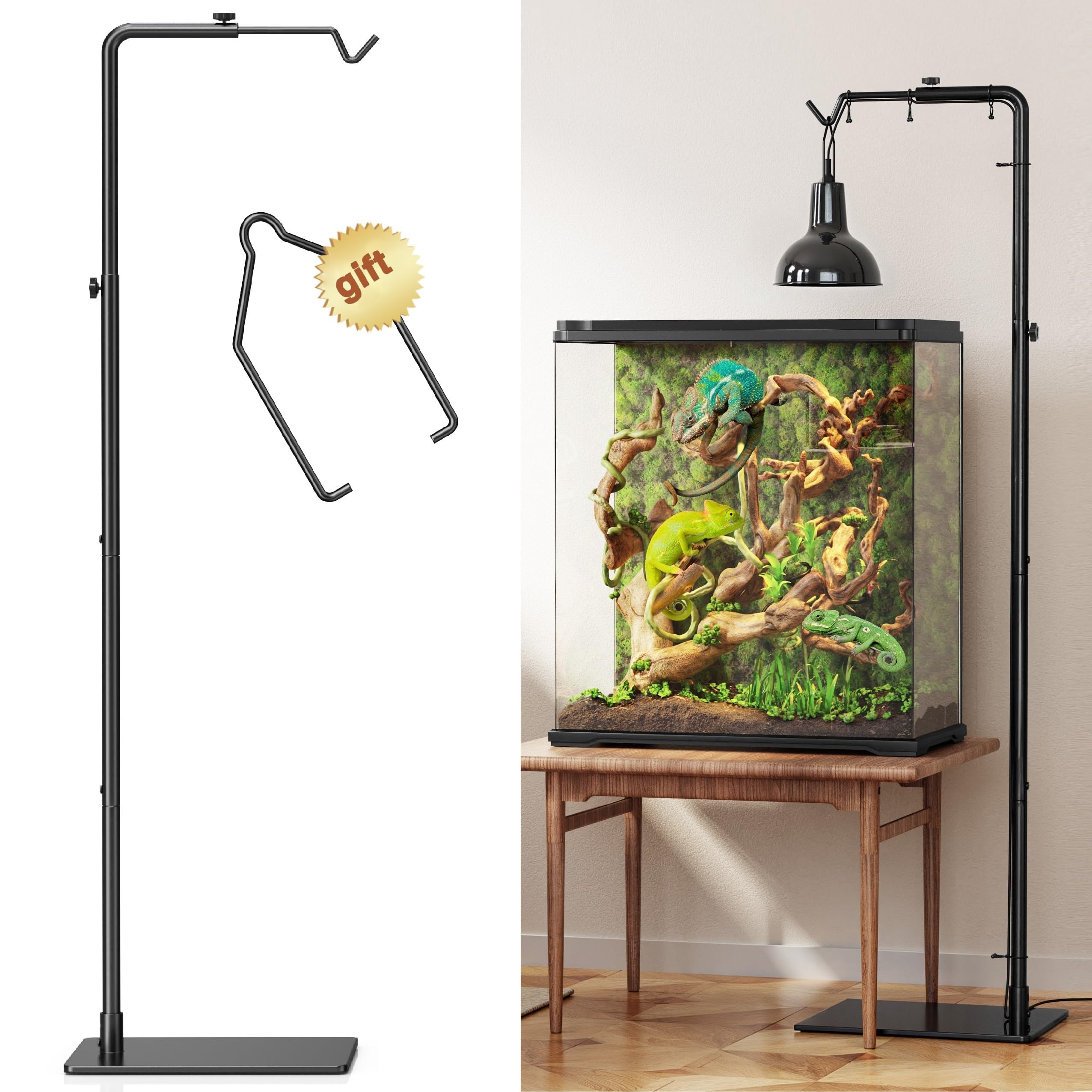 Josmimic reptile heat lamp stand adjustable height for precise basking distance