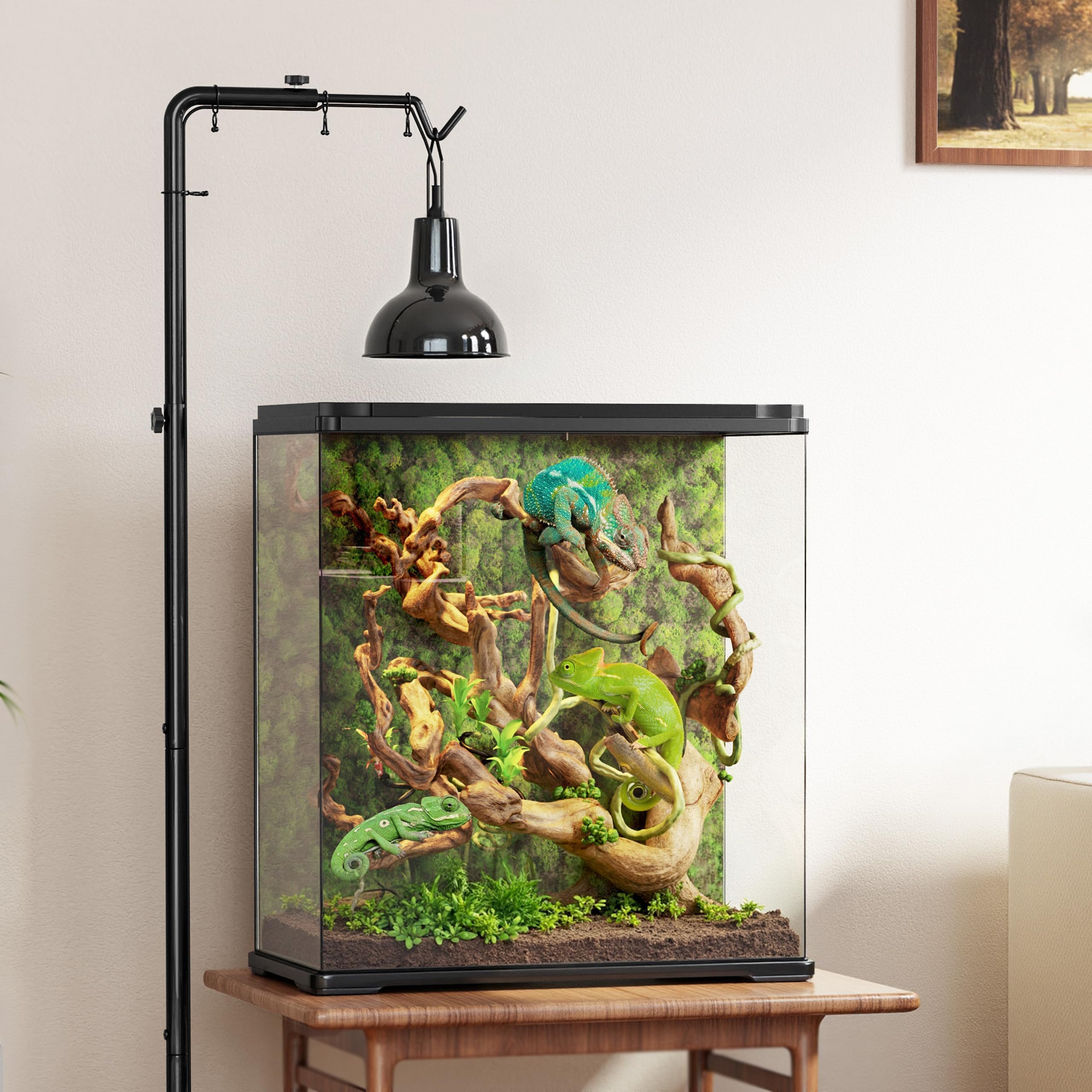 Josmimic reptile heat lamp stand with dome compatibility for versatile fixtures