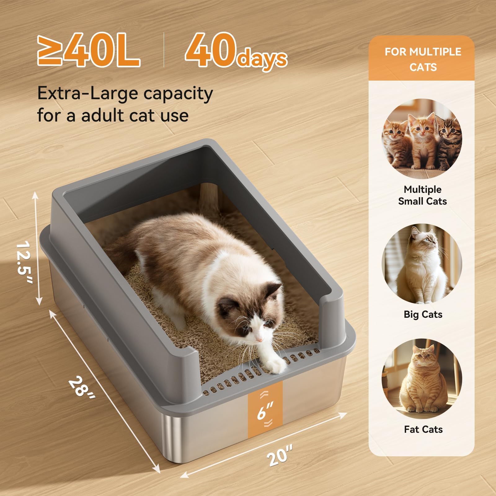 Jotesnew 28x20 XXL litter box lid attached for easy access and cleaning