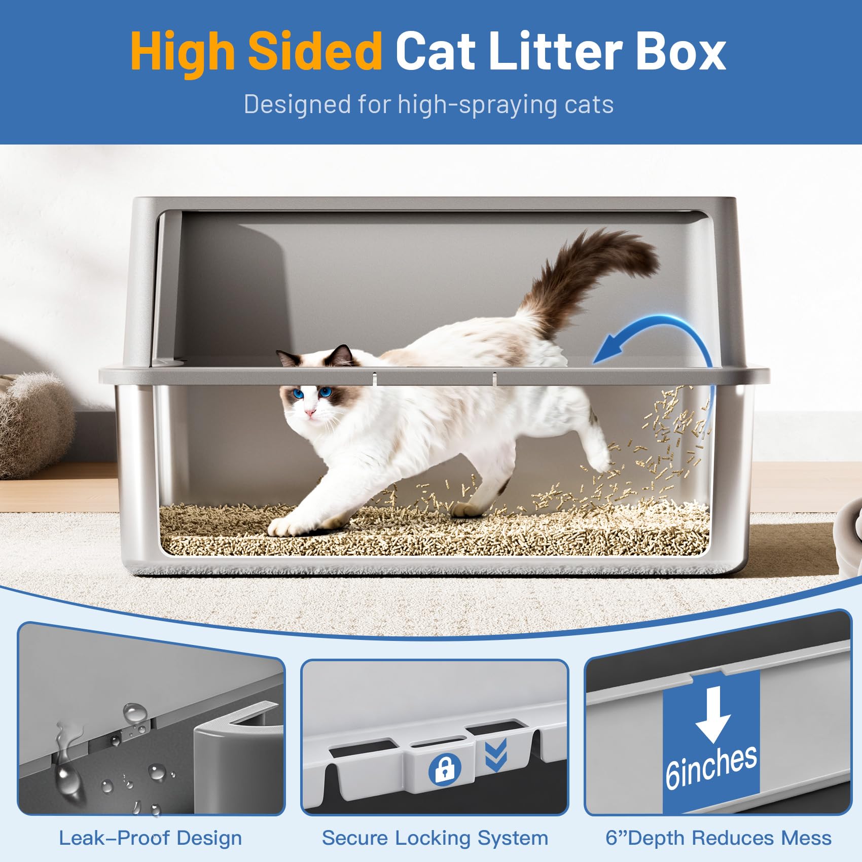 Jotesnew stainless steel litter pan with non-stick surface for easy cleaning.