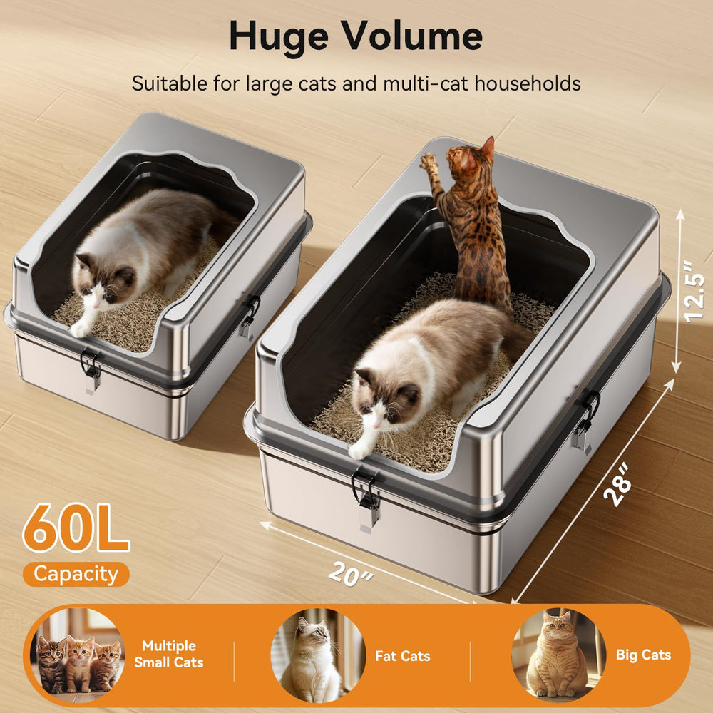 Jotesnew XXXL stainless litter box front angle highlights sturdy anti-leak design