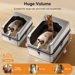 Jotesnew XXXL stainless litter box front angle highlights sturdy anti-leak design