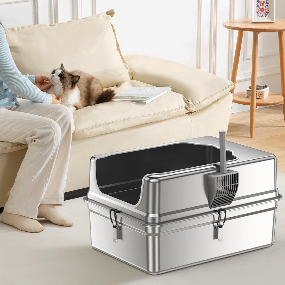 Jotesnew XXXL stainless litter box large-capacity design fits multiple cats effortlessly