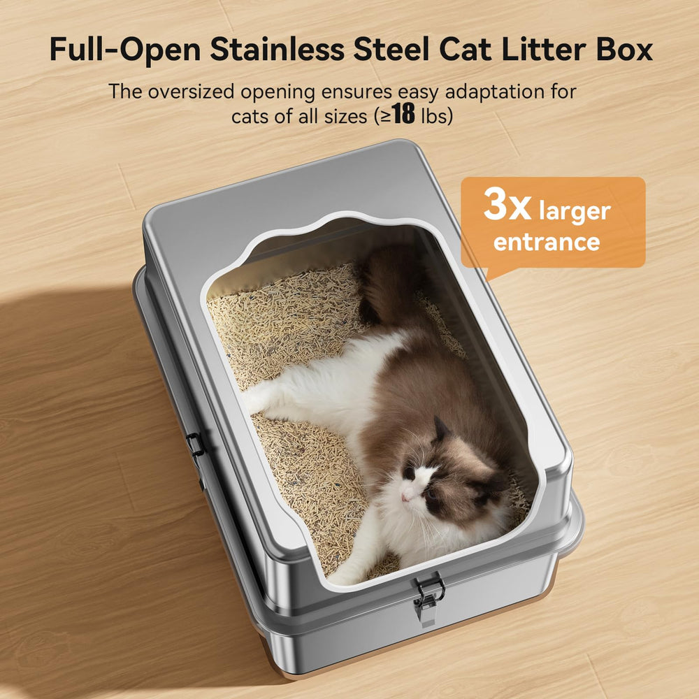 Jotesnew XXXL stainless litter box scratch-resistant body stays smooth under daily use