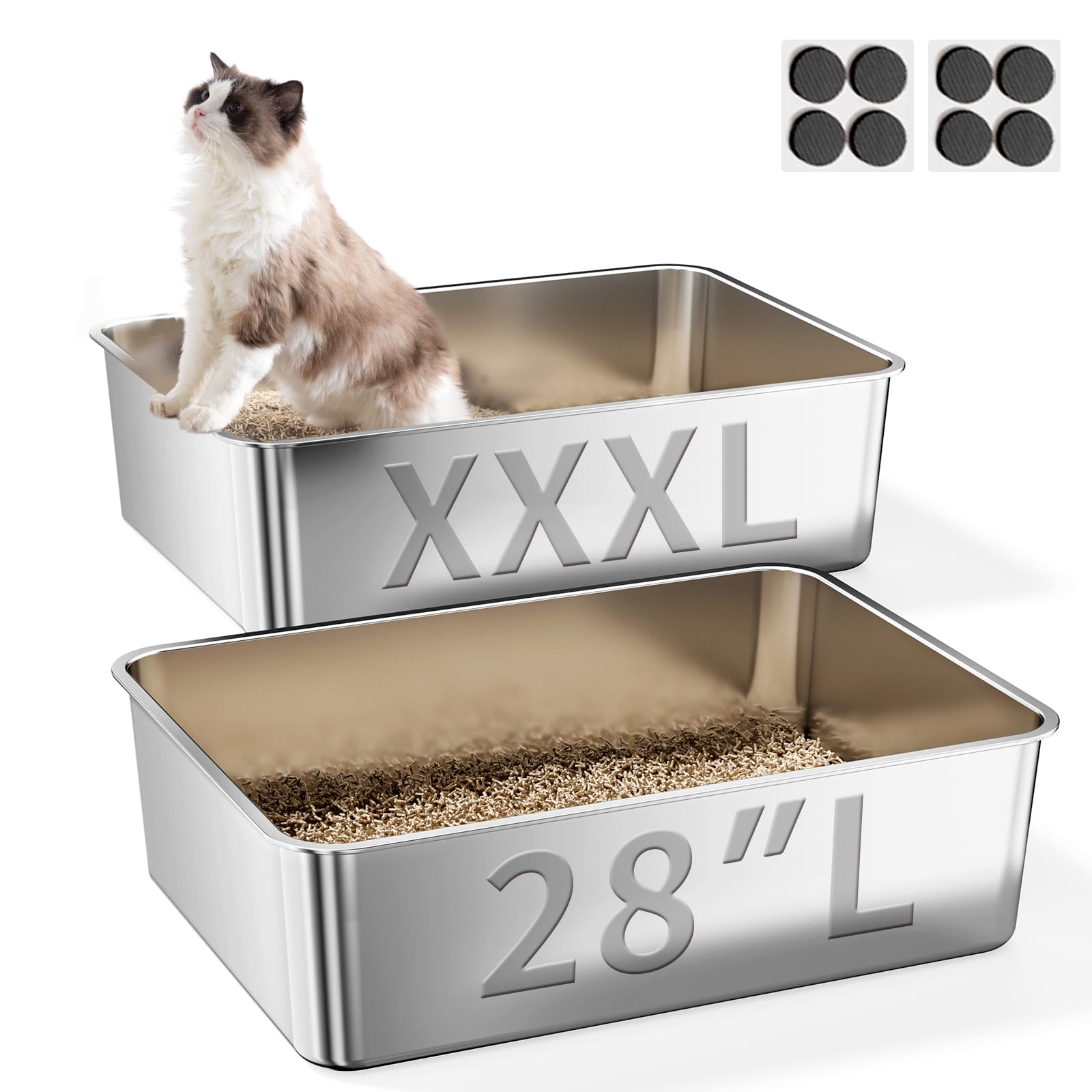 Jotesnew XXXL stainless steel litter box top view showing roomy interior for large cats