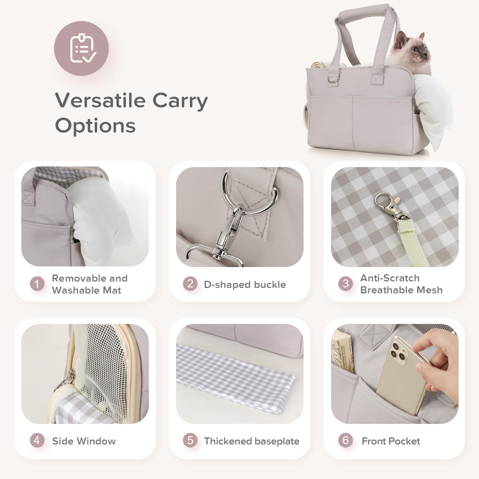 JourCraf dog carrier cotton pillow and safety buckle