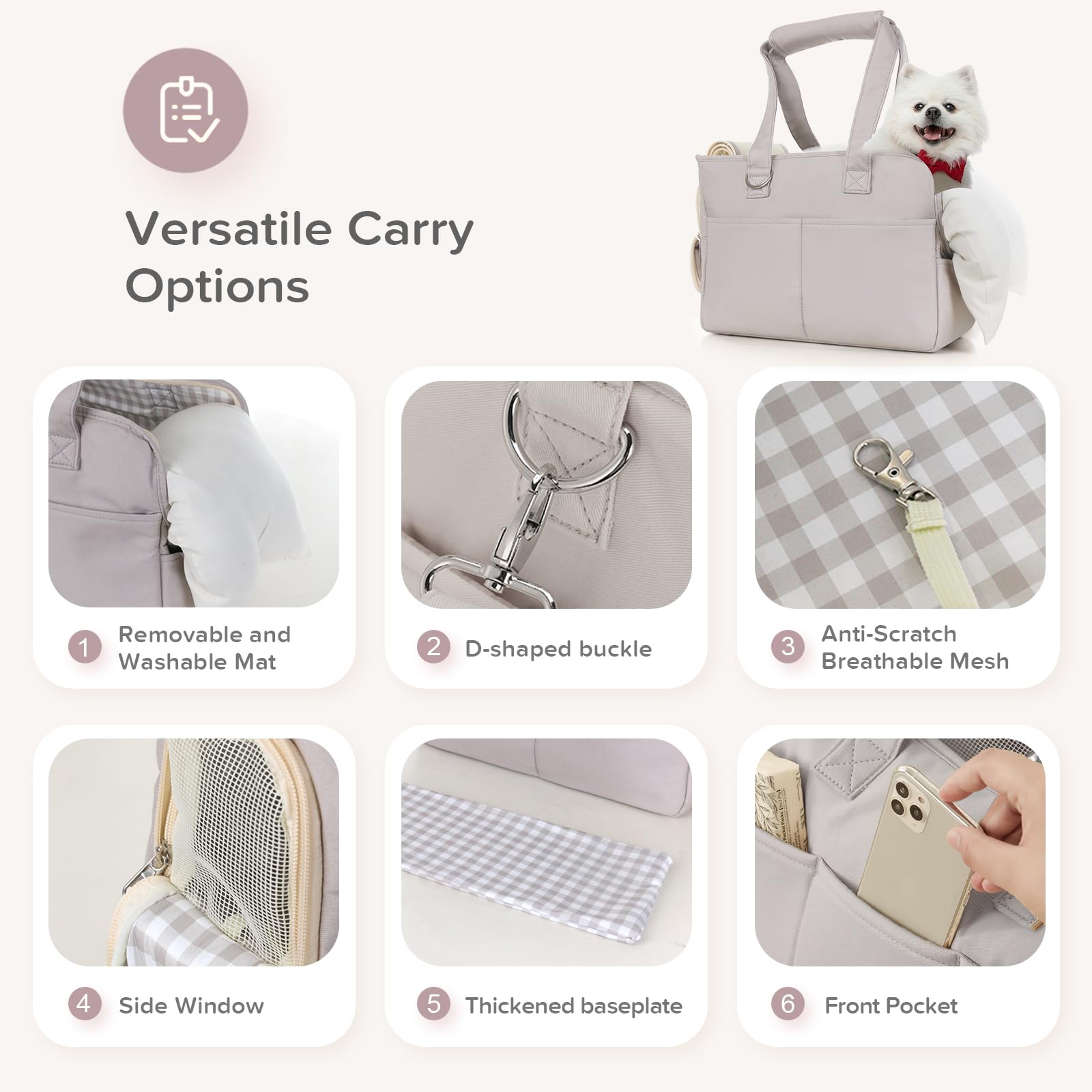 JourCraf dog purse carrier six exterior pockets for treats and essentials.