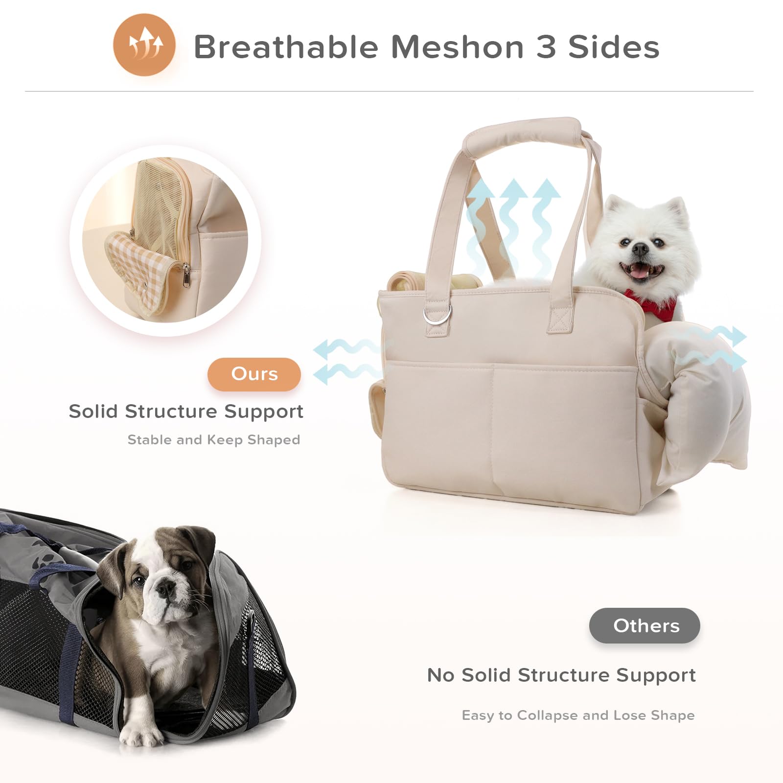JourCraf dog purse carrier durable beige cotton fabric for everyday use