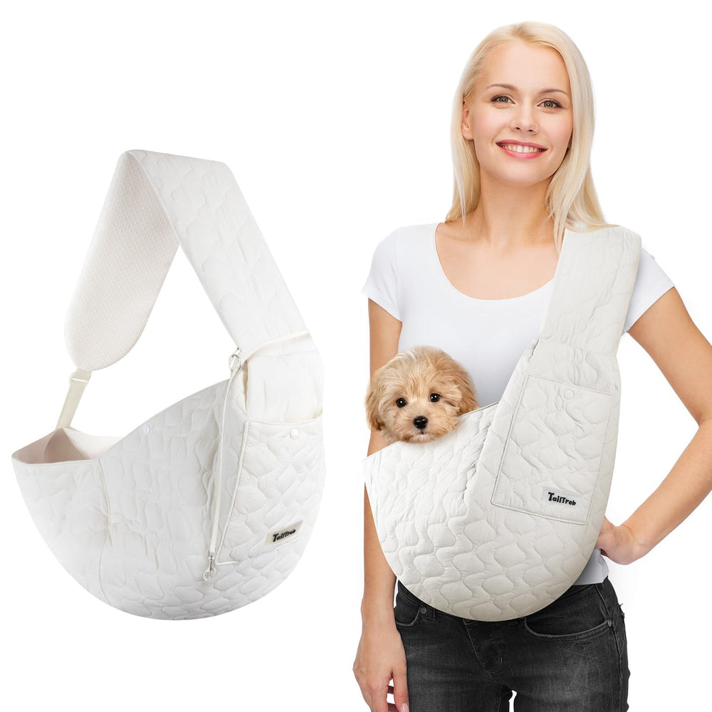 JourCraf Dog Sling front view shows secure, comfortable carry for small pets on the go.