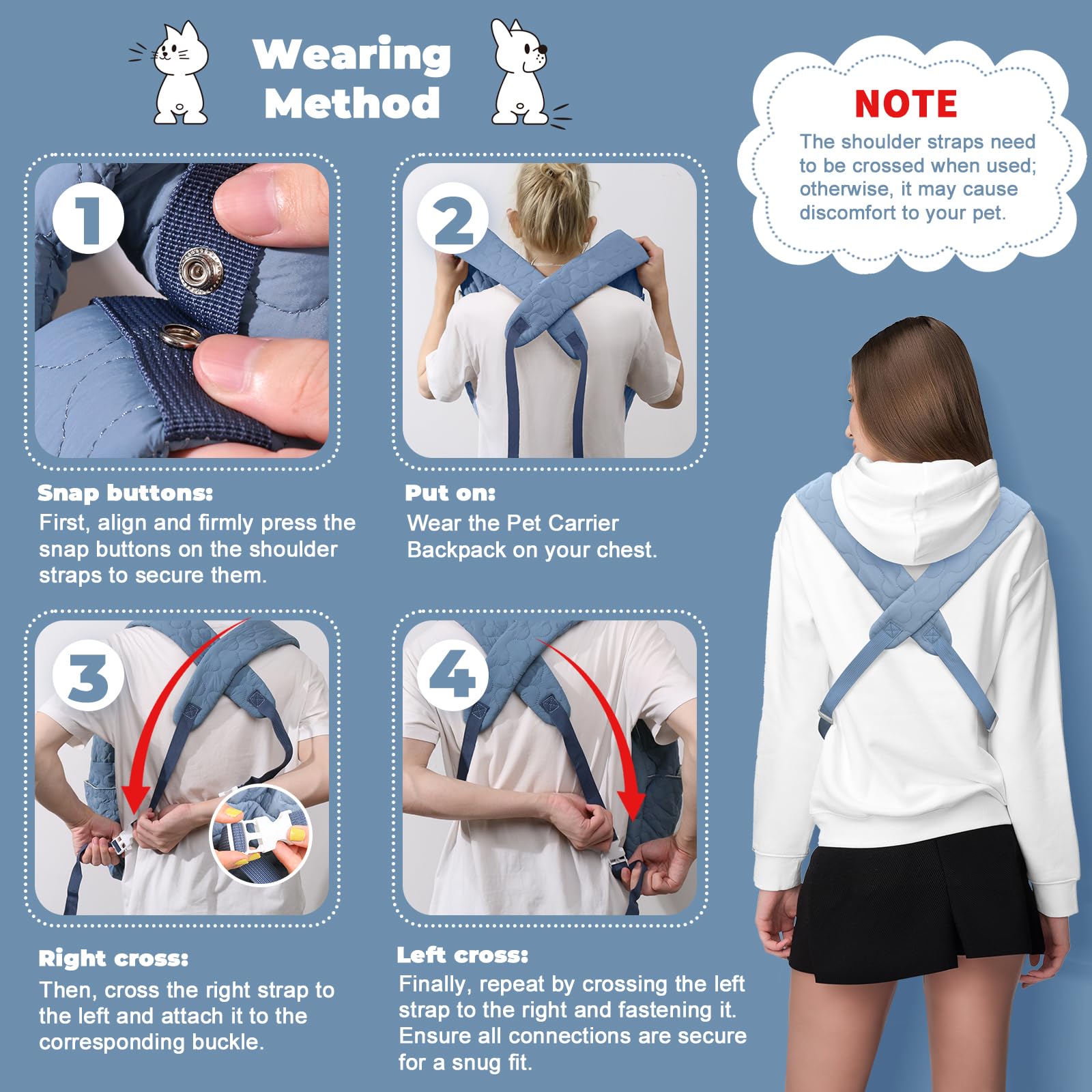 JourCraf Pet Carrier Backpack multiple pockets keep essentials handy.