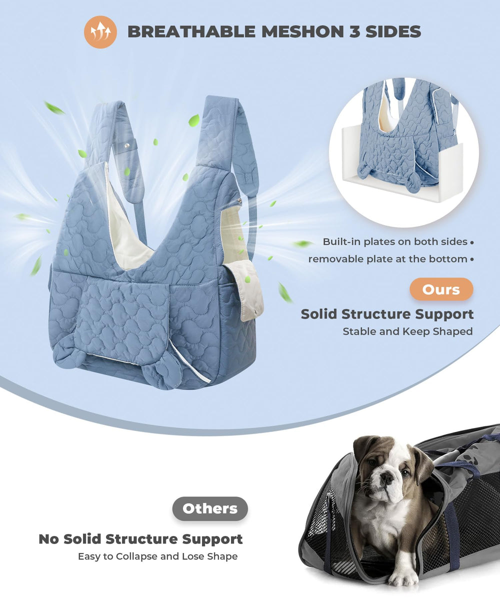 JourCraf Pet Carrier Backpack safety belt and dual neck openings in use.