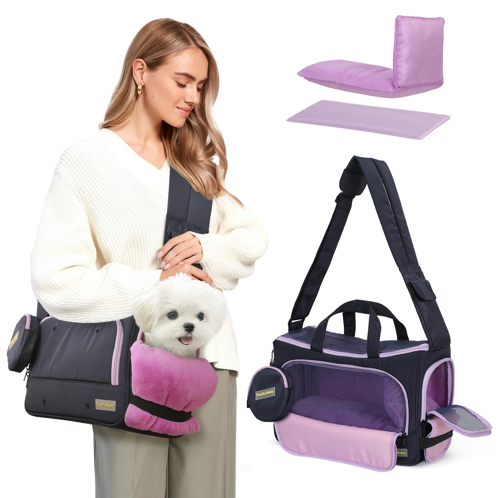 JourCraf small dog sling carrier front view with compact design for hands-free travel.