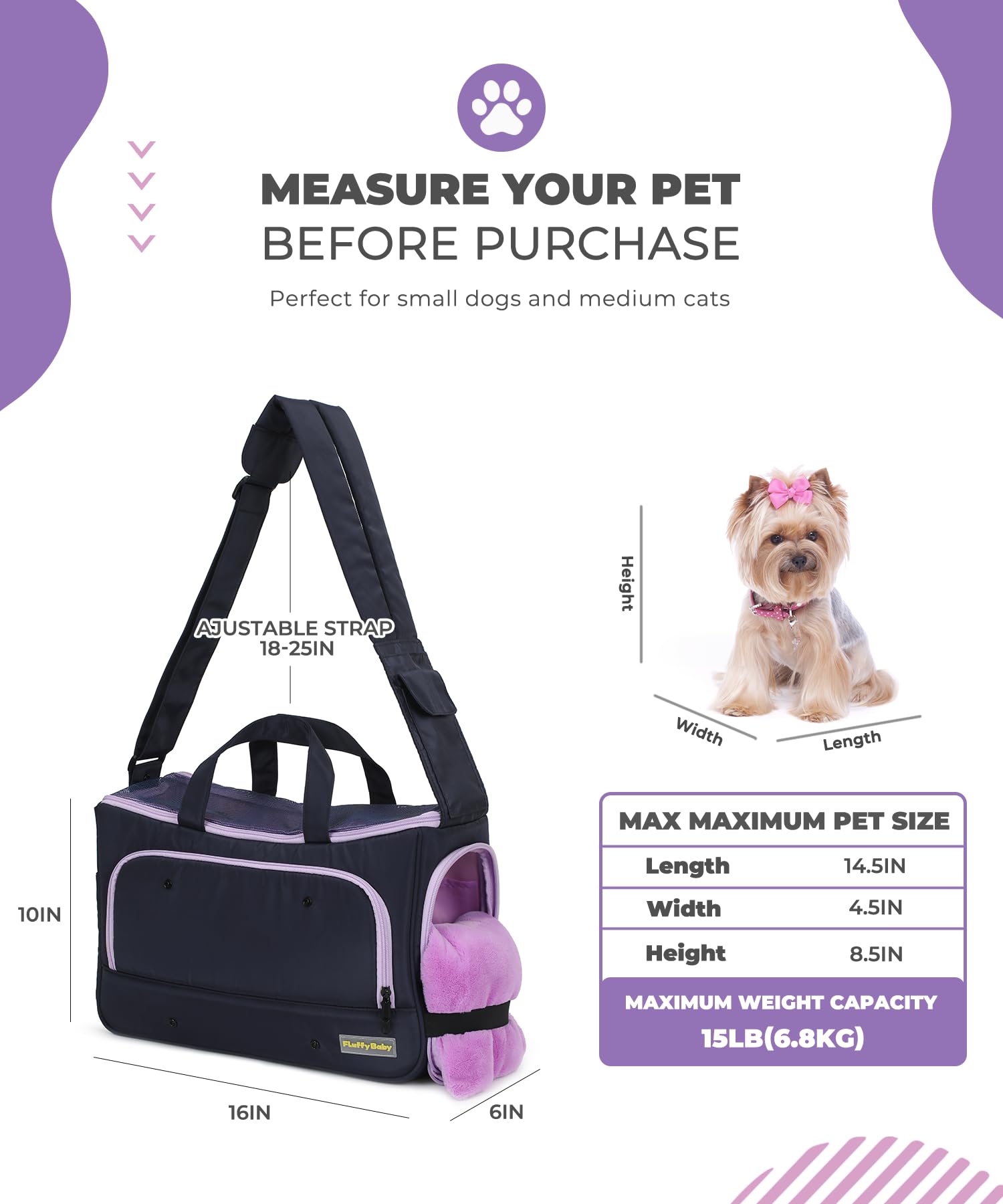 JourCraf small dog sling carrier strap detail shows padded shoulder strap for comfortable carry.