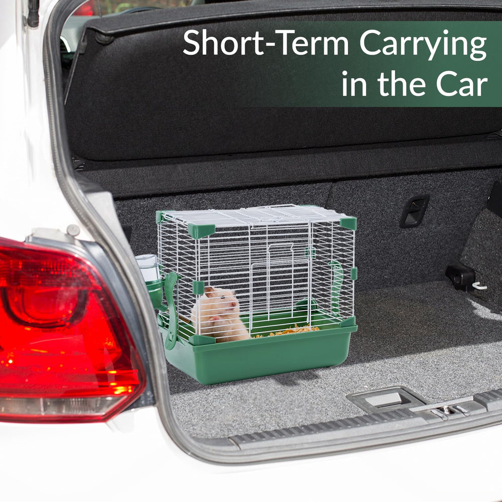 JOUSONTY 11-inch travel hamster carrier top handle for easy carrying.