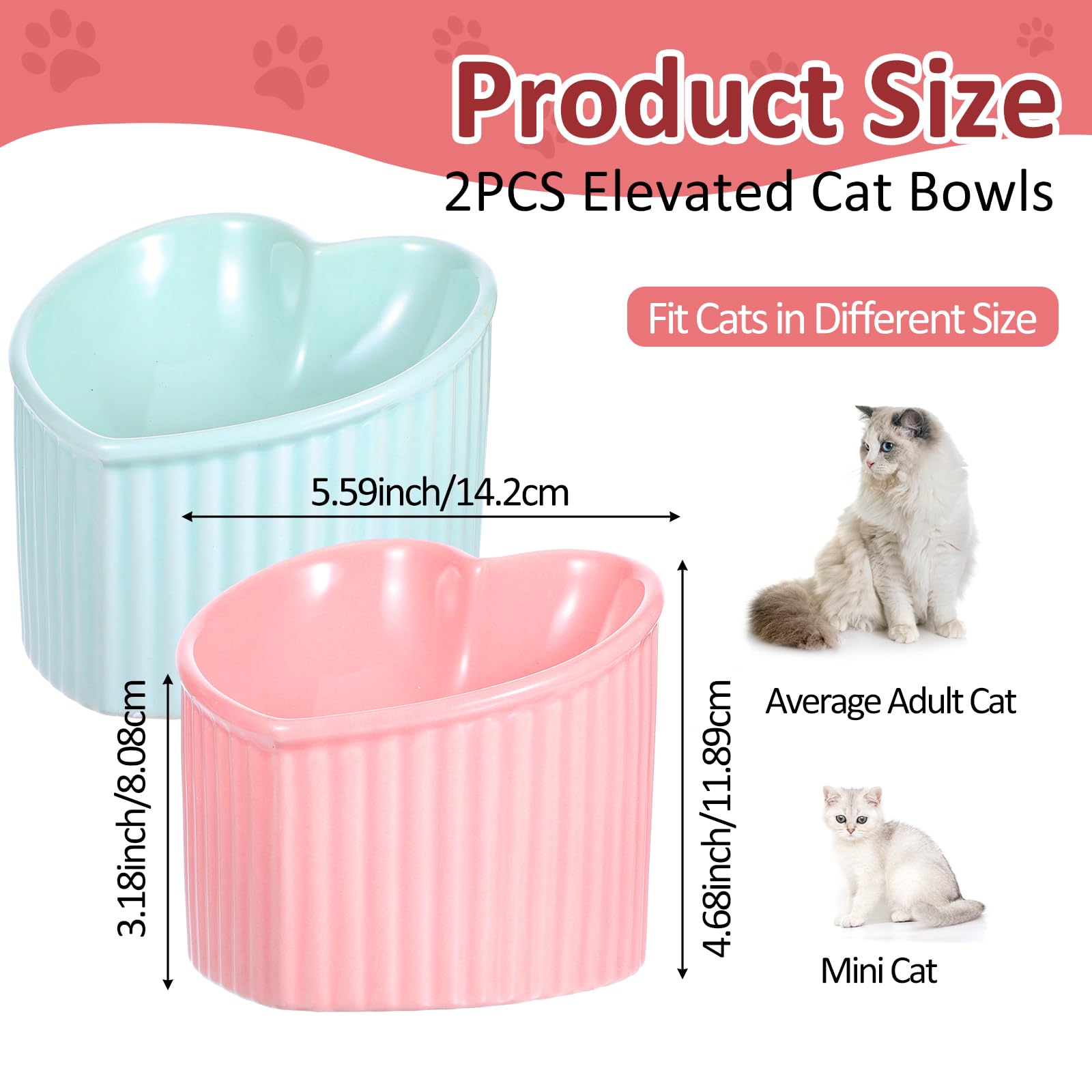 JOUTYFOR elevated cat bowls green heart design for ergonomic meals