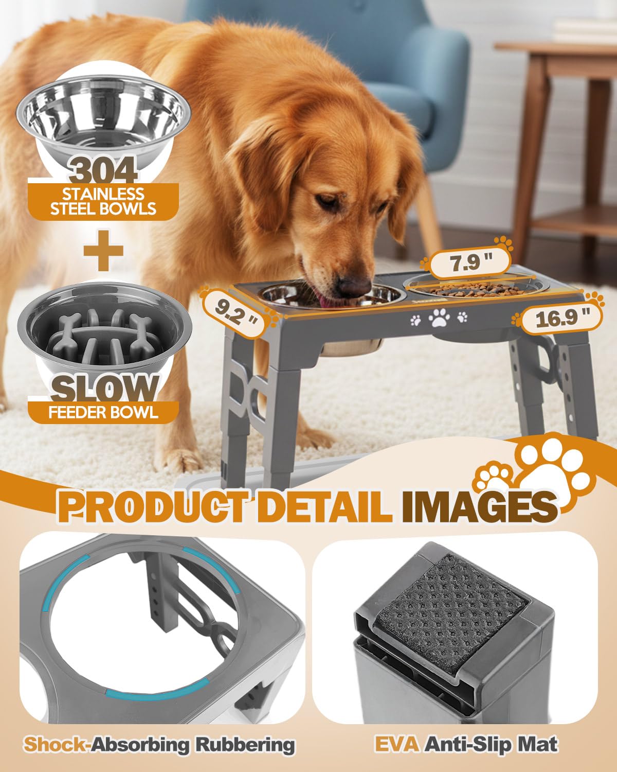 Jovrun elevated dog bowls stainless-steel dishes are durable and easy to clean