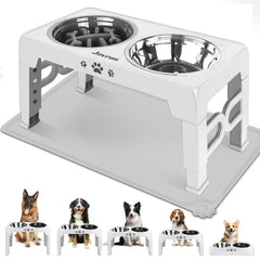 Jovrun elevated dog bowls stand-assembled demonstrates adjustable height for comfortable, neck-friendly mealtime.