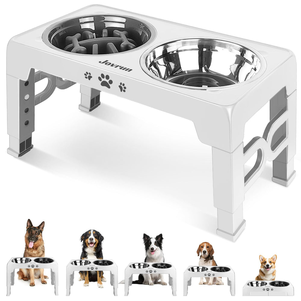 Jovrun elevated dog bowls stand assembly showcases stable adjustable feeding height for easy access