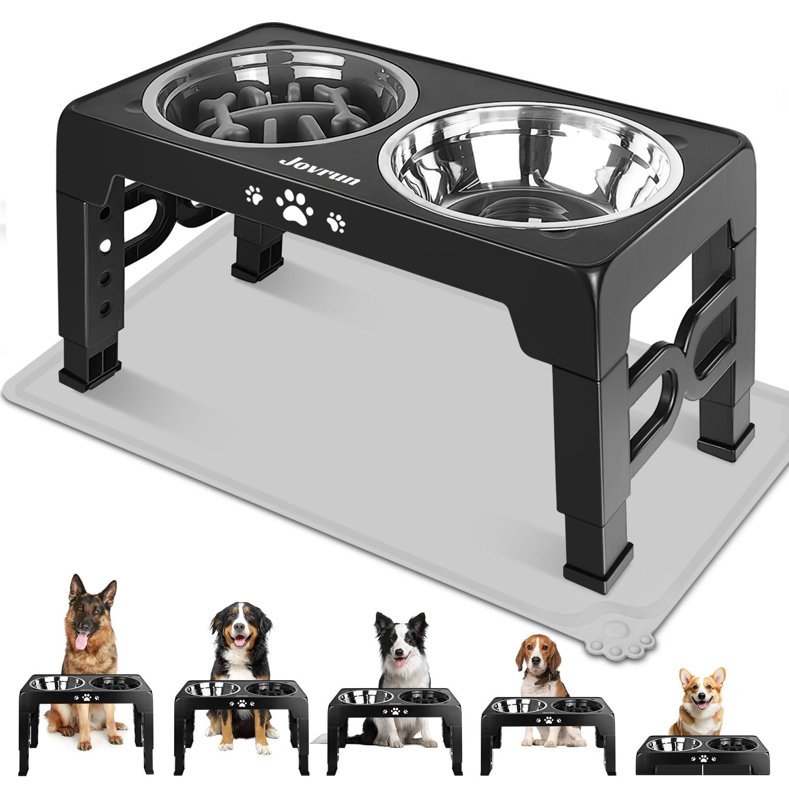 Jovrun elevated dog bowls stand with adjustable height for comfortable dining