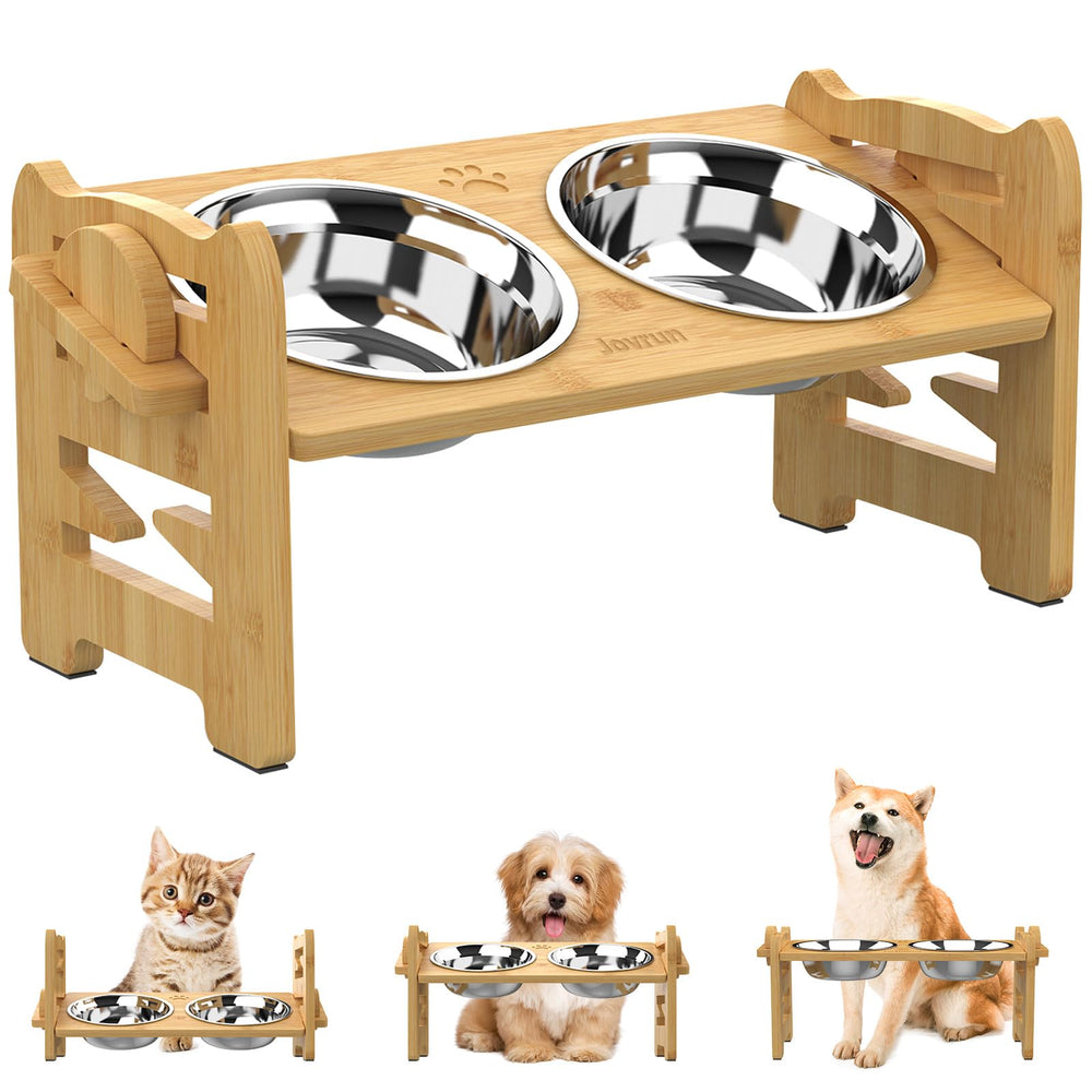 Jovrun elevated dog bowls stand with bamboo frame for stable dining