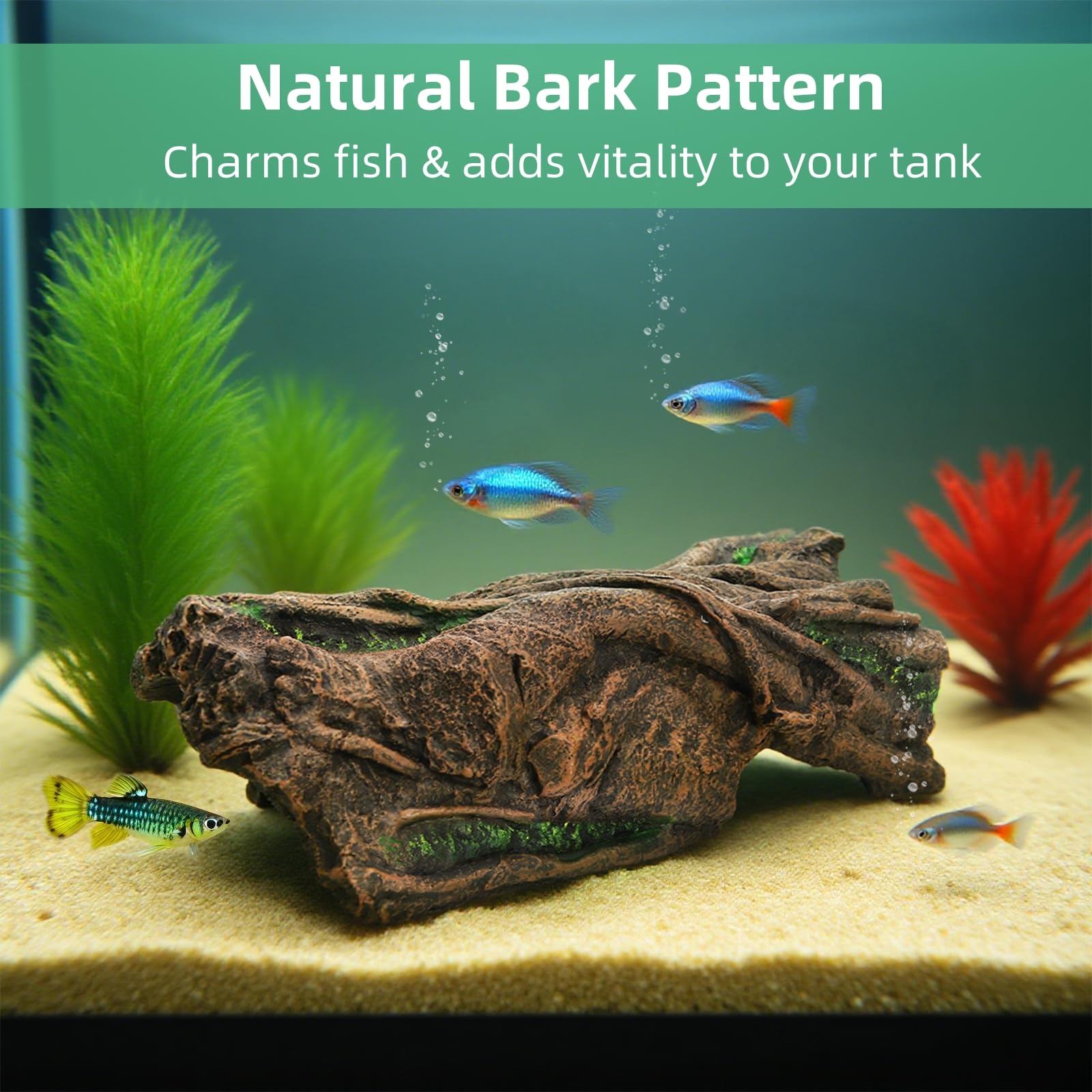 Jowgut resin bark flat bottom offers stable placement in tanks or terrariums