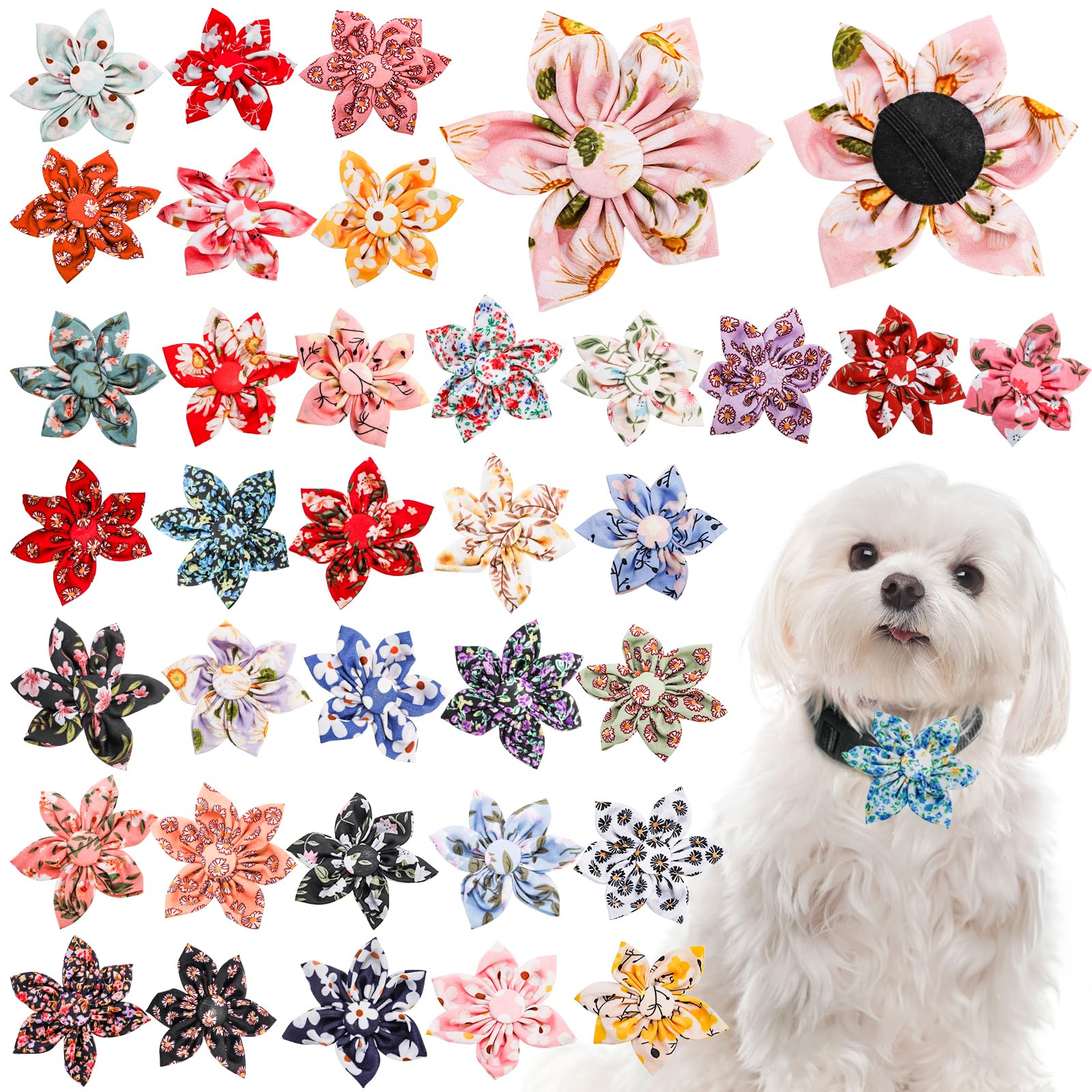 Jowgut dog flower collars 36pc pack in vibrant colors for versatile daily styling.