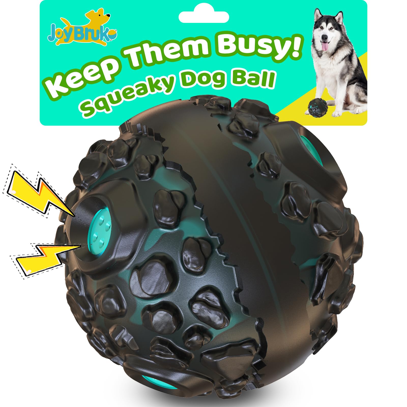 JoyBruko dog ball giggle squeaky toy entices dogs during playtime.