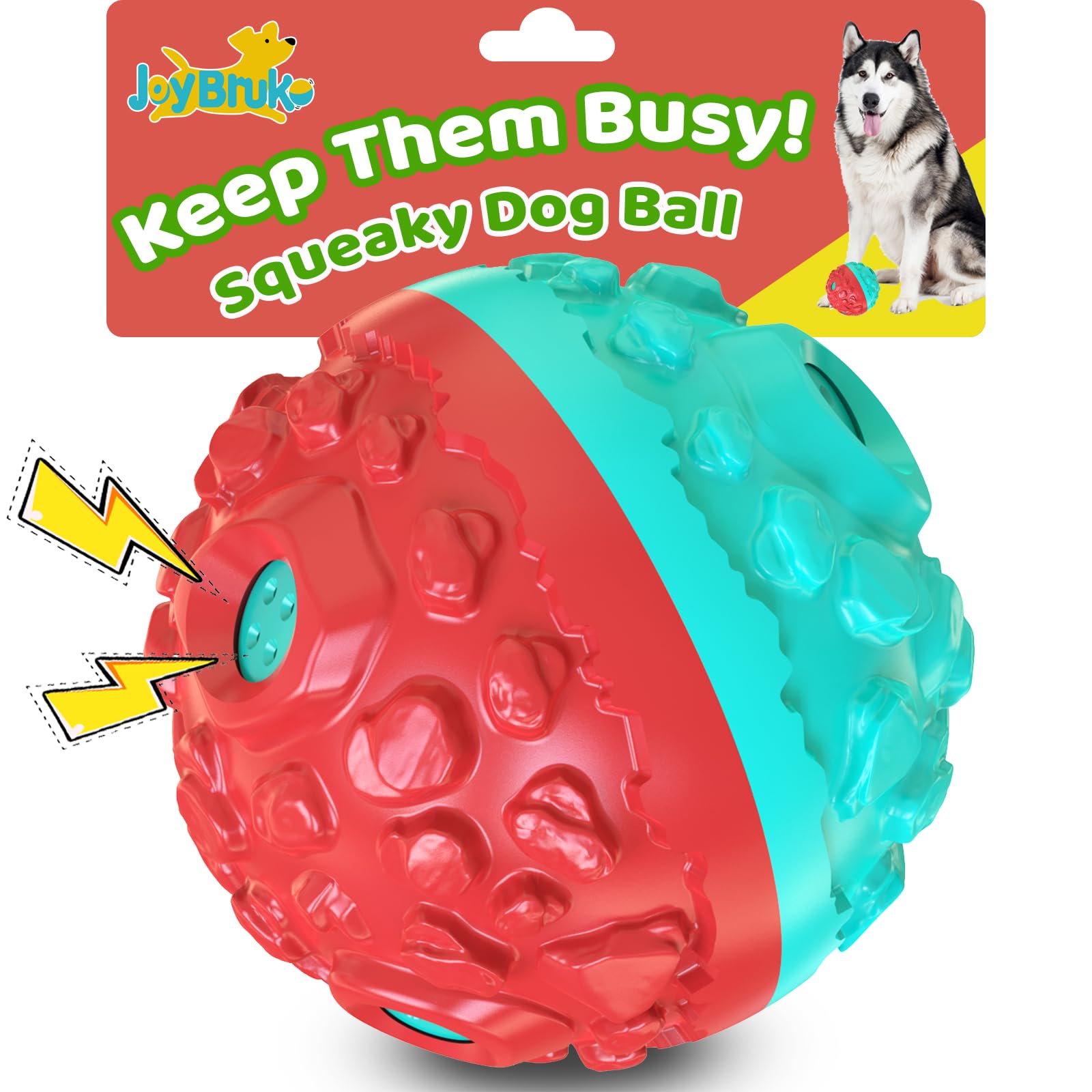JoyBruko dog ball with squeaky sound engages dogs during playtime for indoor and outdoor fun