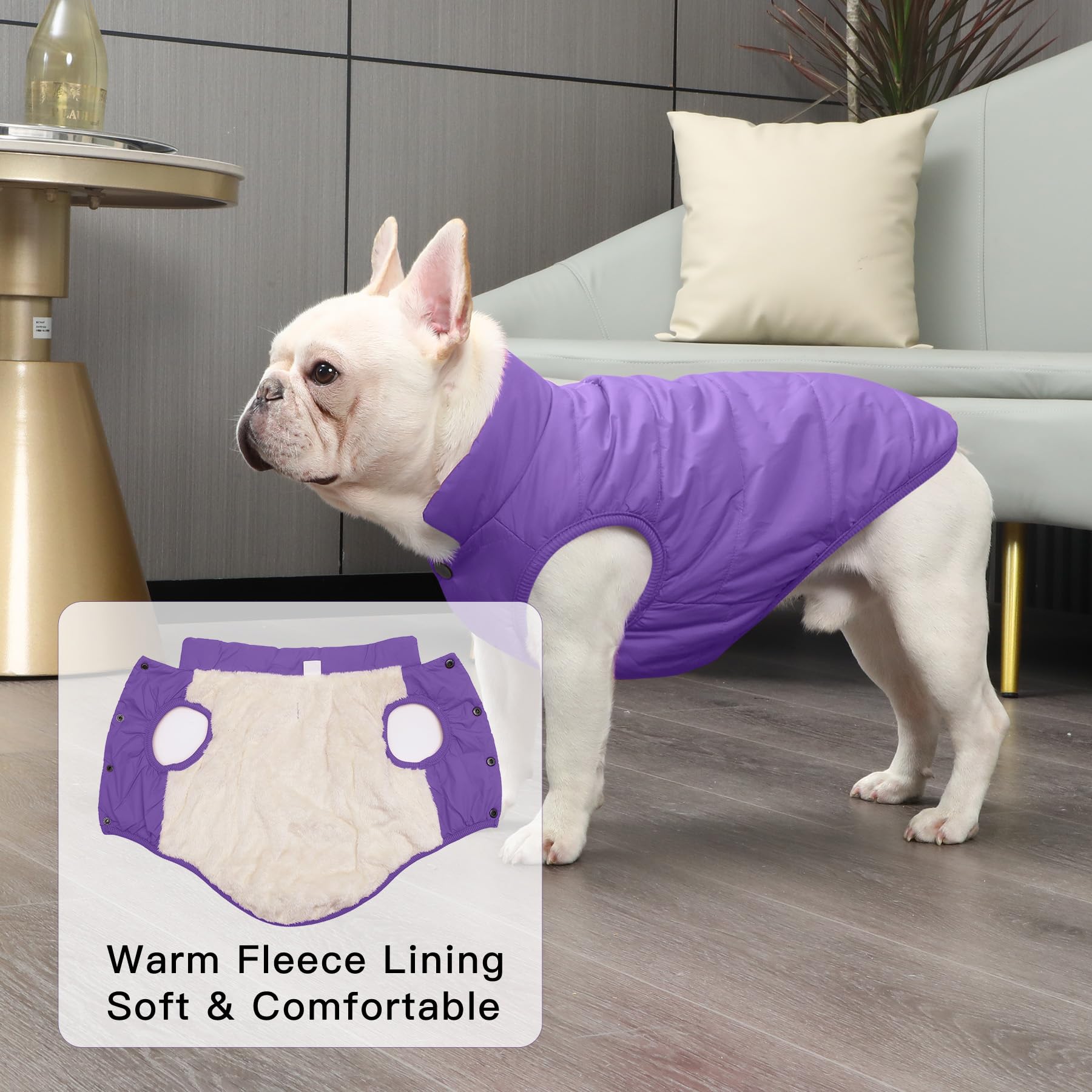 JoyDaog 2-layer fleece-lined dog jacket close-up fleece highlights softness and warmth.