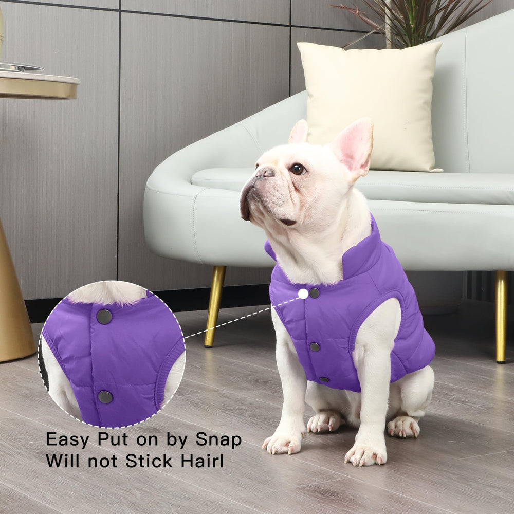 JoyDaog 2-layer fleece-lined dog jacket snaps detail for easy on/off.